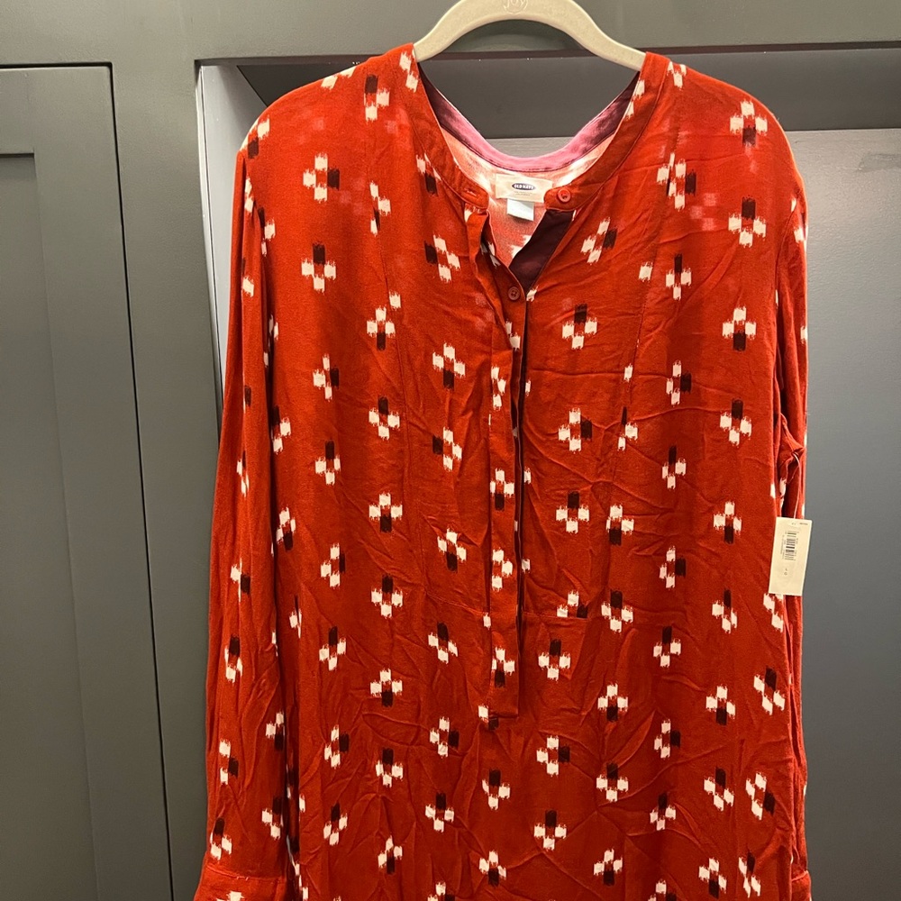 NWT Long Sleeved Old Navy High-Lo Red Shirt Dress; Size Large Old Navy Red Dress - Picture 5 of 10